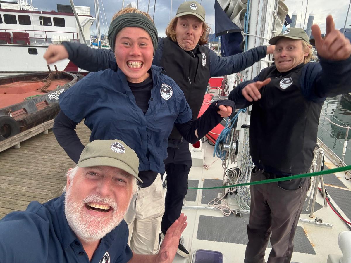 Some of the crew members jumping for joy at the end of the expedition. Credit: Keith Tuffley