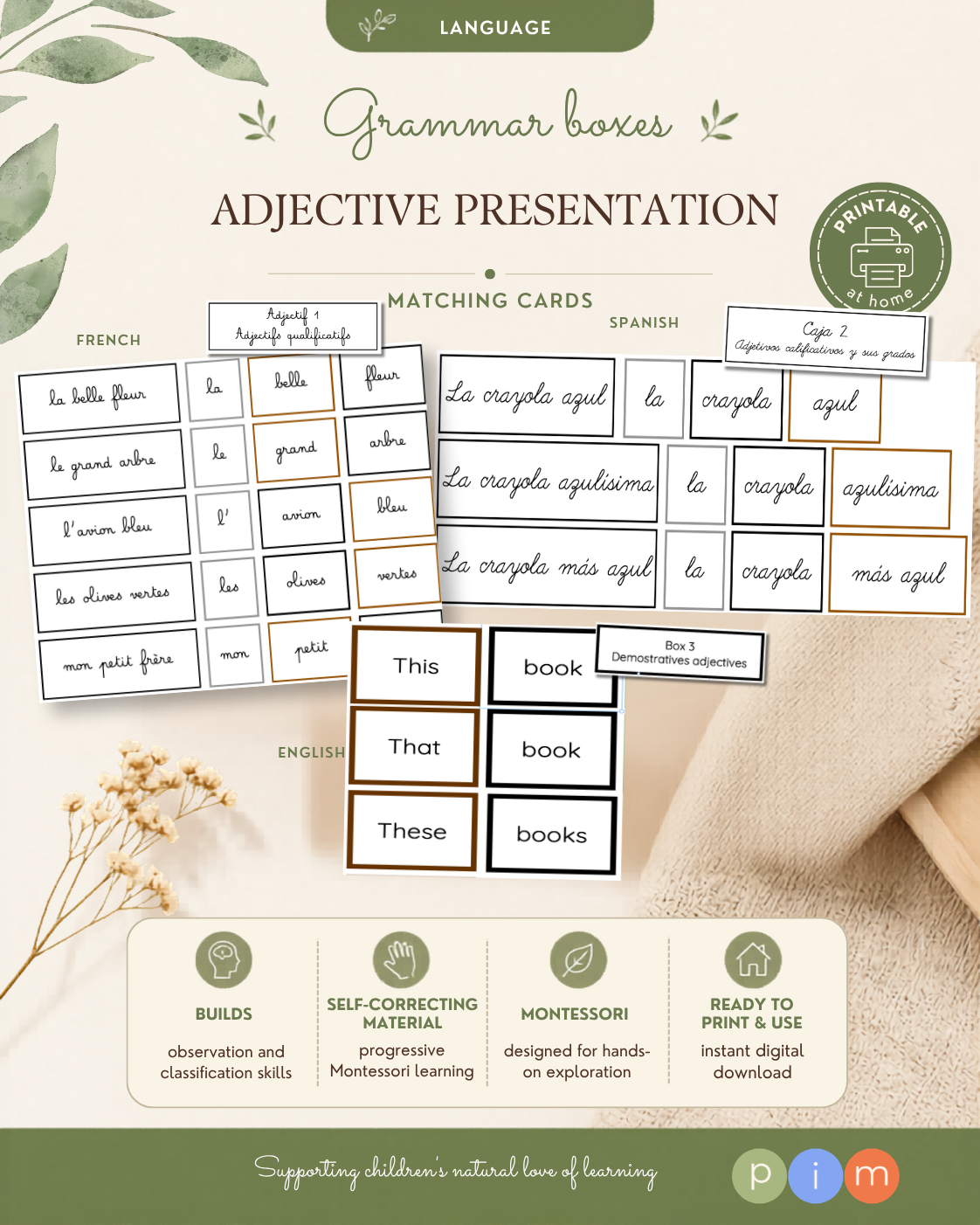 22. Boîtes grammaticales de l'adjectif (de 1 à 7)