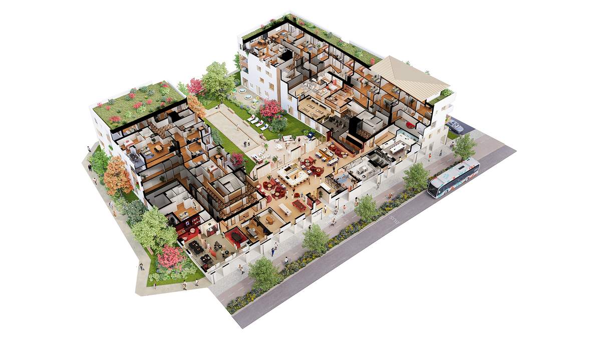 The Season · axonométrie, coupe 3D des logements