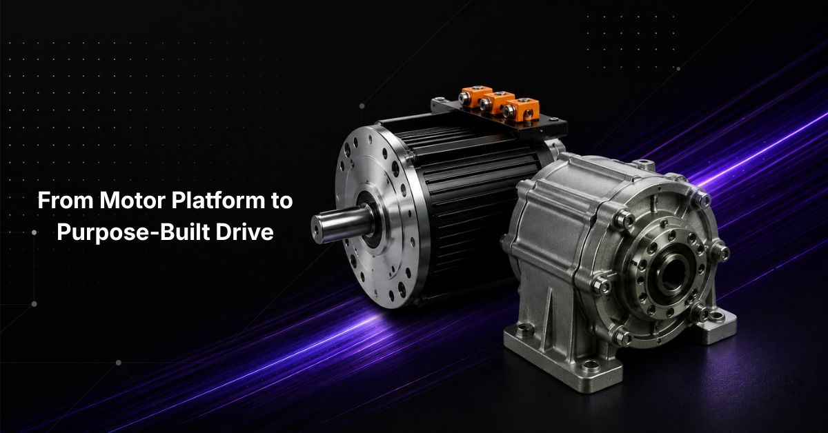 48V permanent-magnet motor and custom reduction gearbox engineered for electric sweeper drive