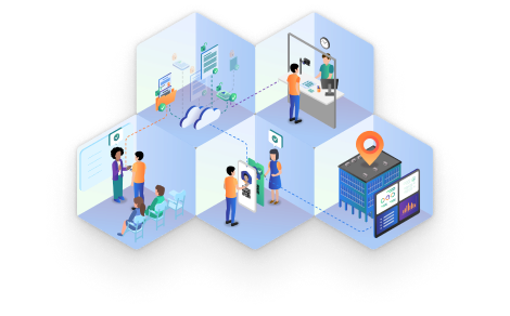 Illustration of people working in different cubes