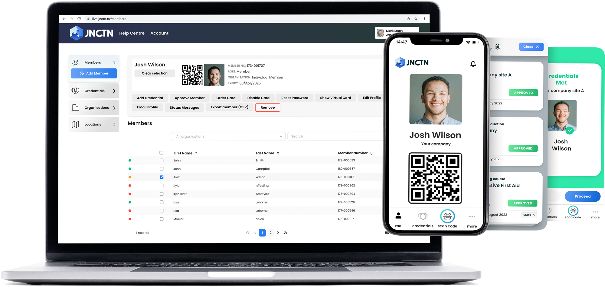 JNCTN platform applications on laptop and mobile devices