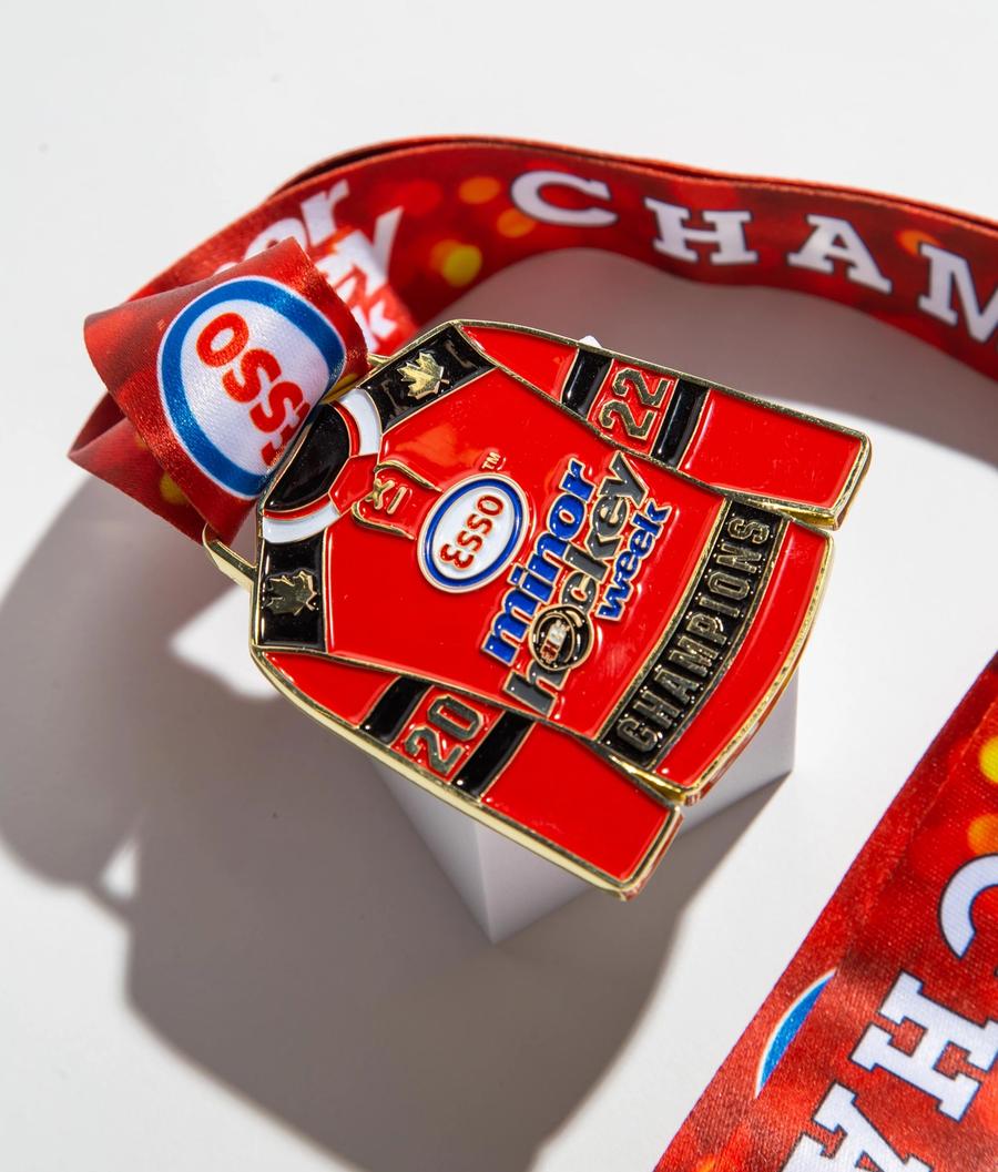 Custom Esso Minor Hockey Week champions medal designed by Tributes Group