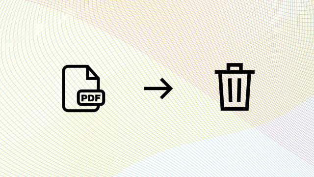 PDF icon, arrow icon, trash can icon