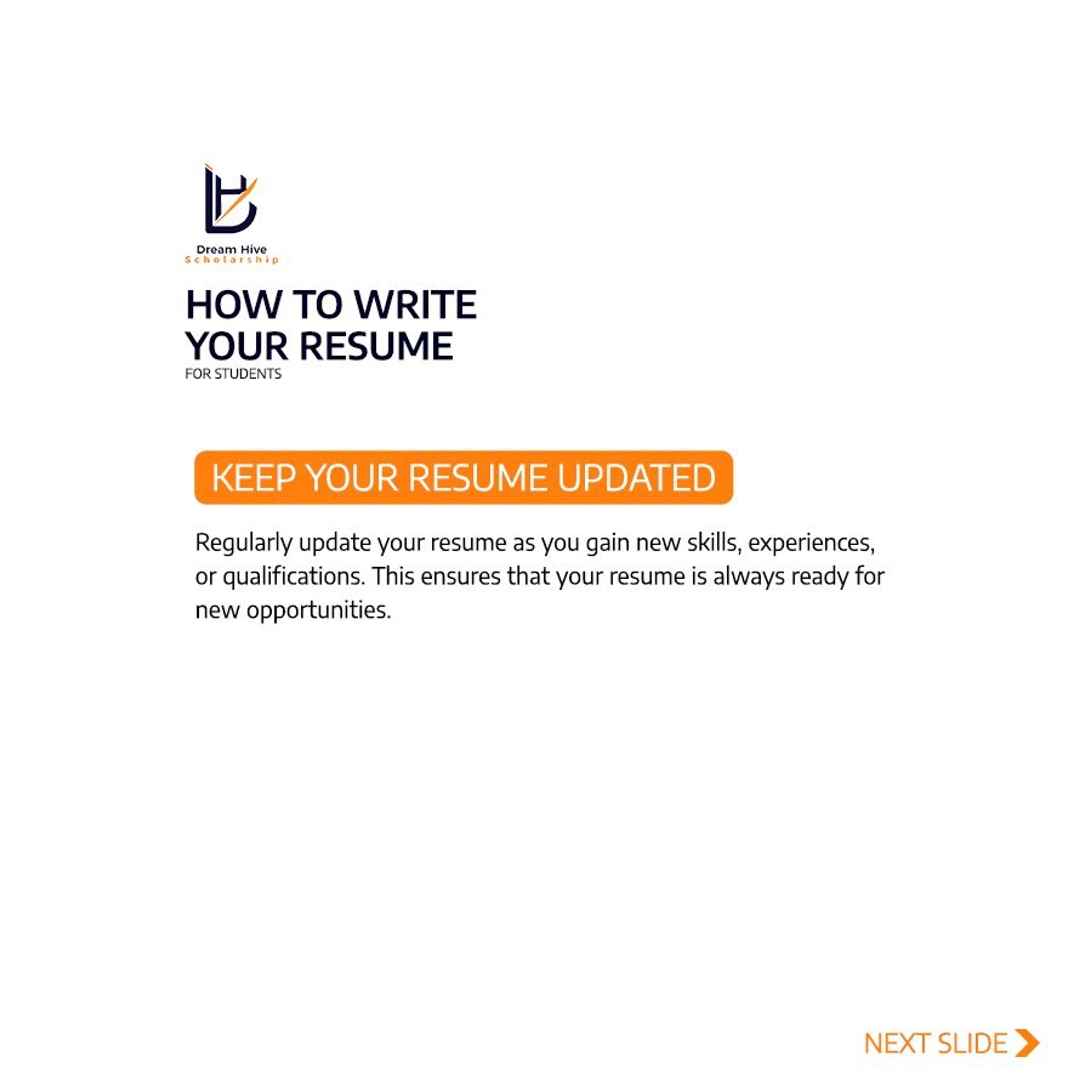 Dream Hive Scholarship: Guide: writing your résumé (carousel)