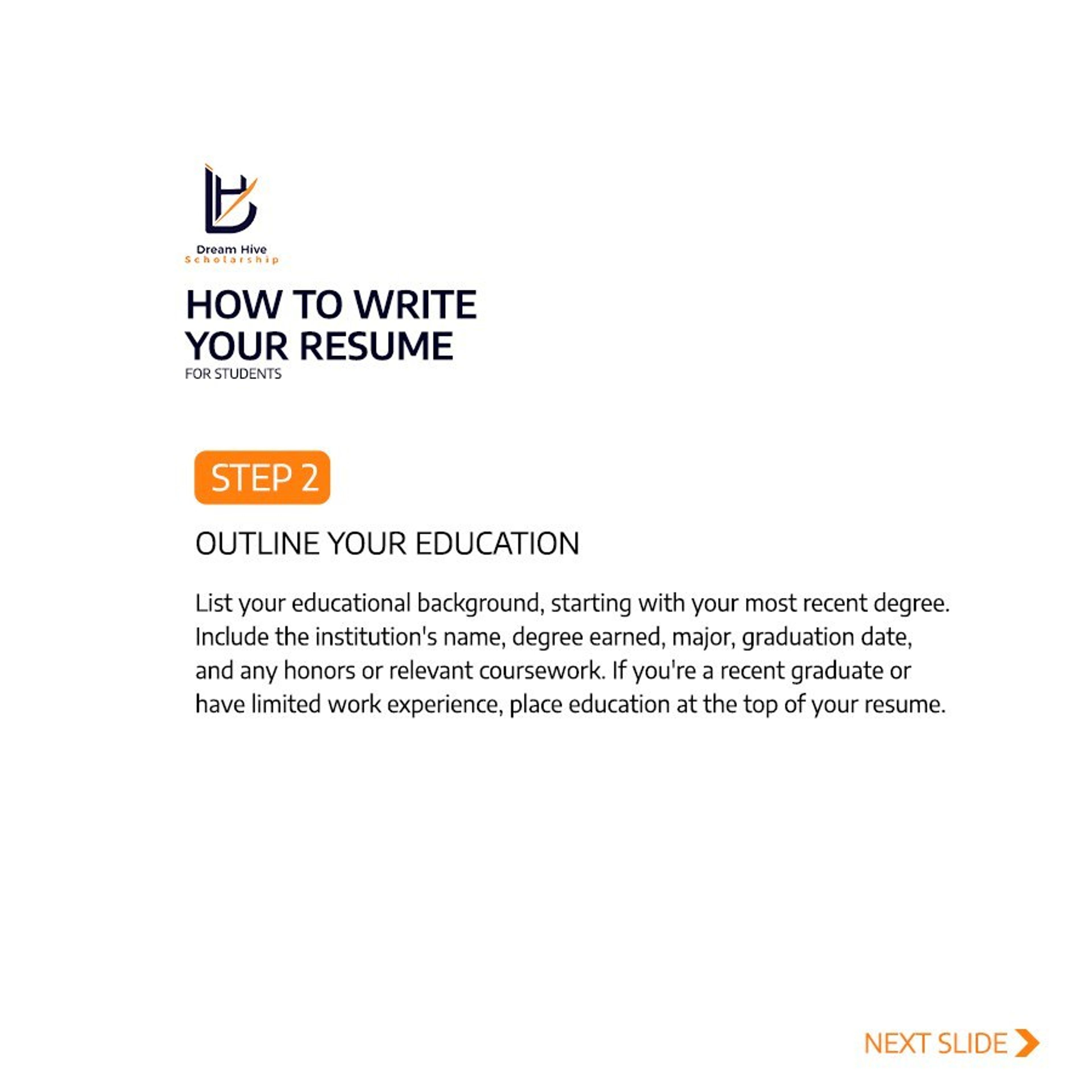 Dream Hive Scholarship: Guide: writing your résumé (carousel)