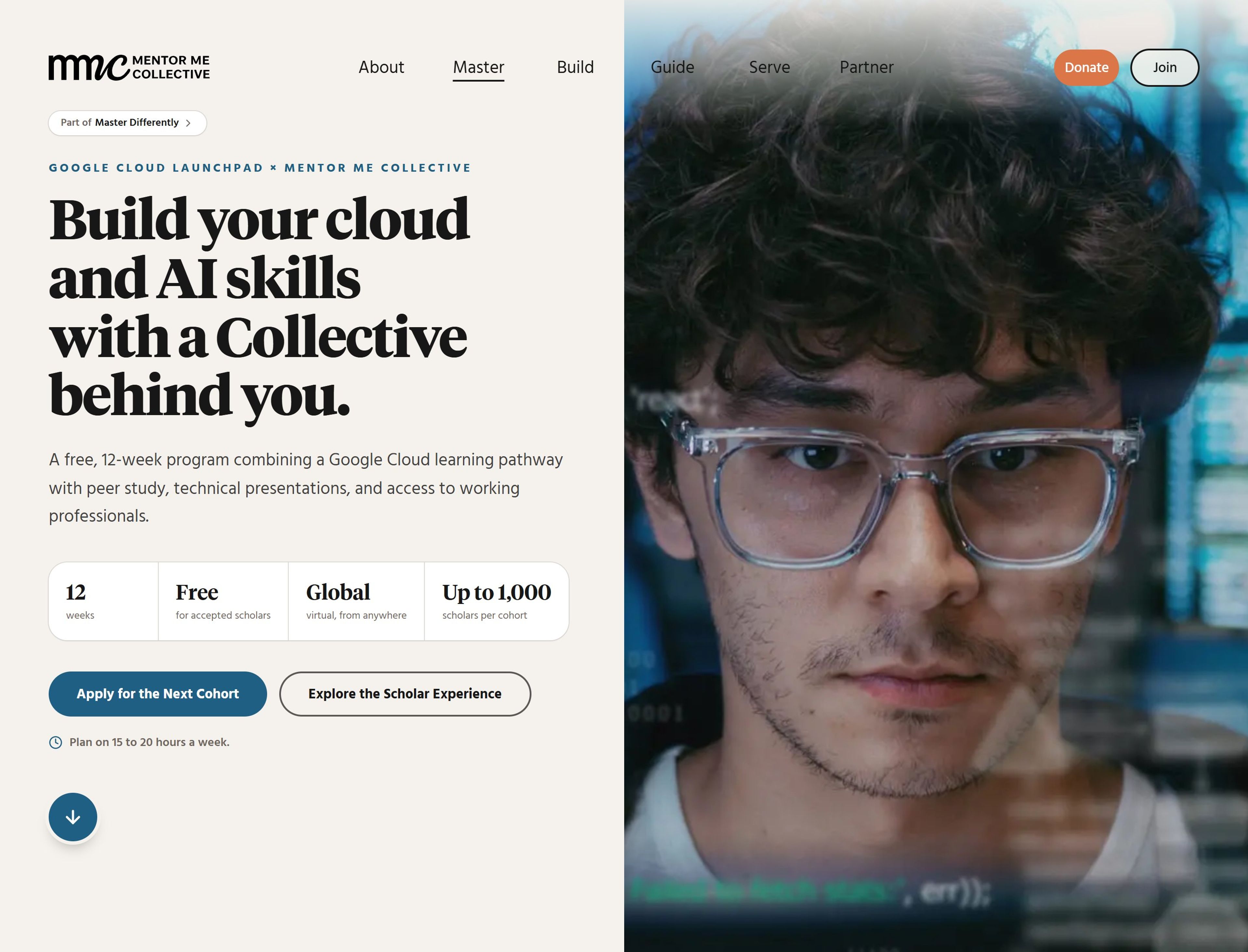 Google Cloud Launchpad × Mentor Me Collective program page: build your cloud and AI skills with a Collective behind you