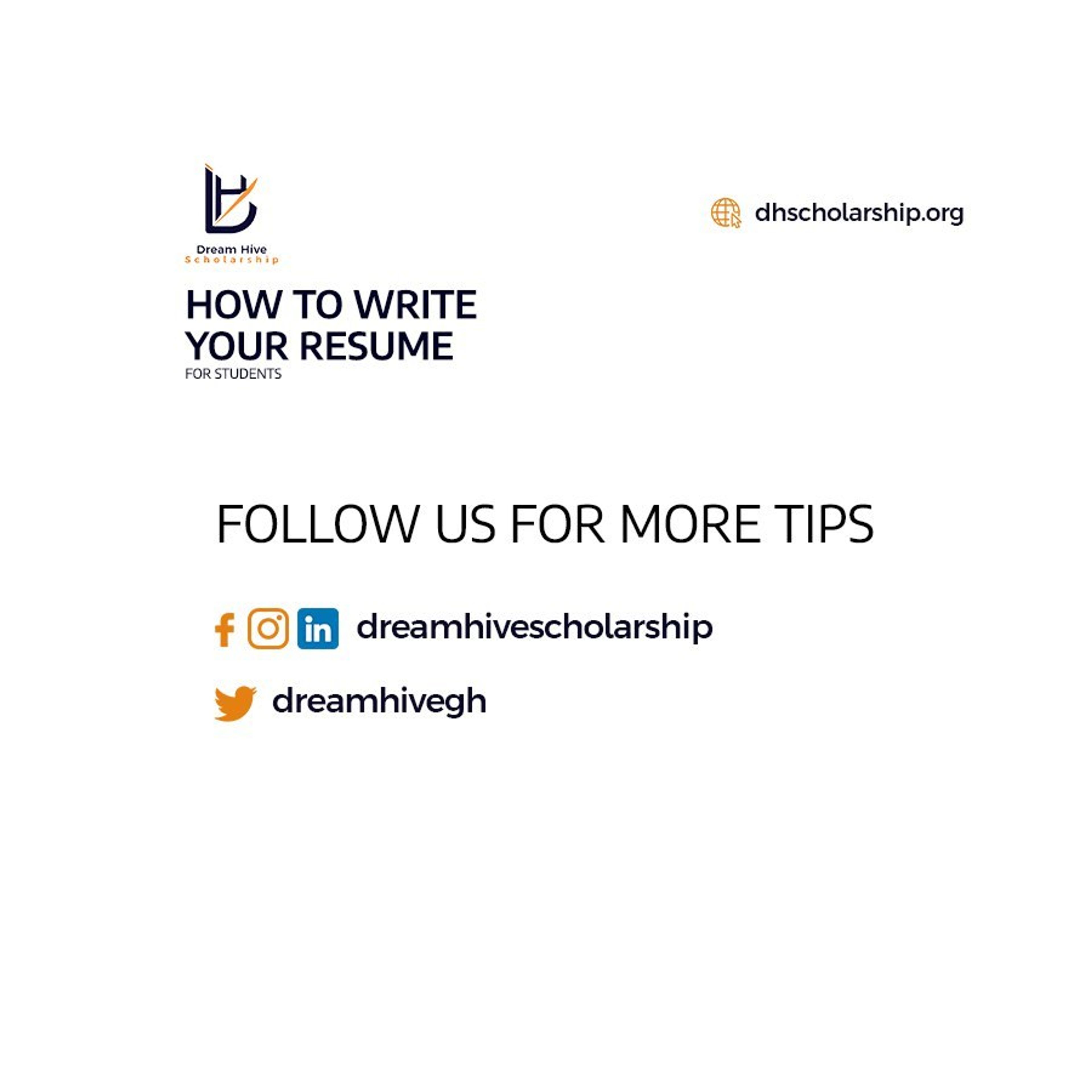 Dream Hive Scholarship: Guide: writing your résumé (carousel)