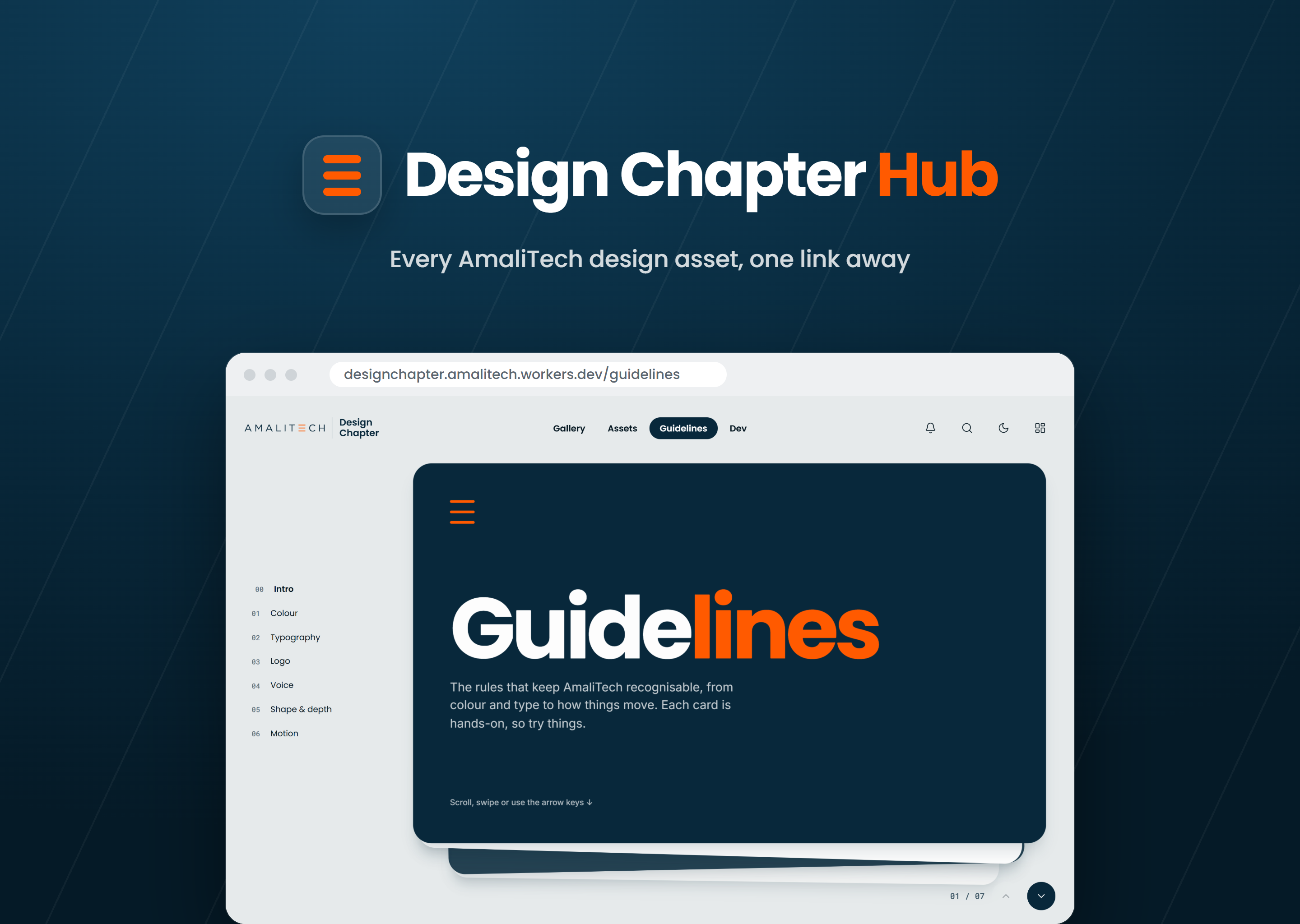 Design Chapter Hub title above a browser showing the brand guidelines
