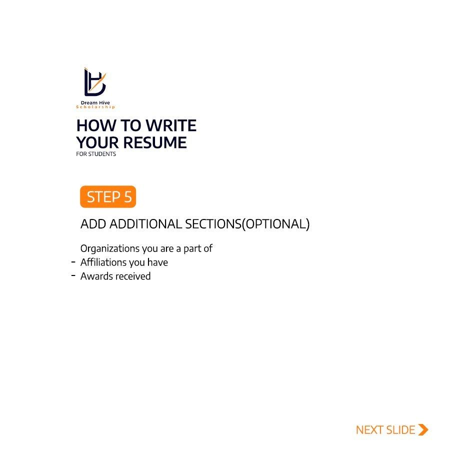 Dream Hive Scholarship: Guide: writing your résumé (carousel)