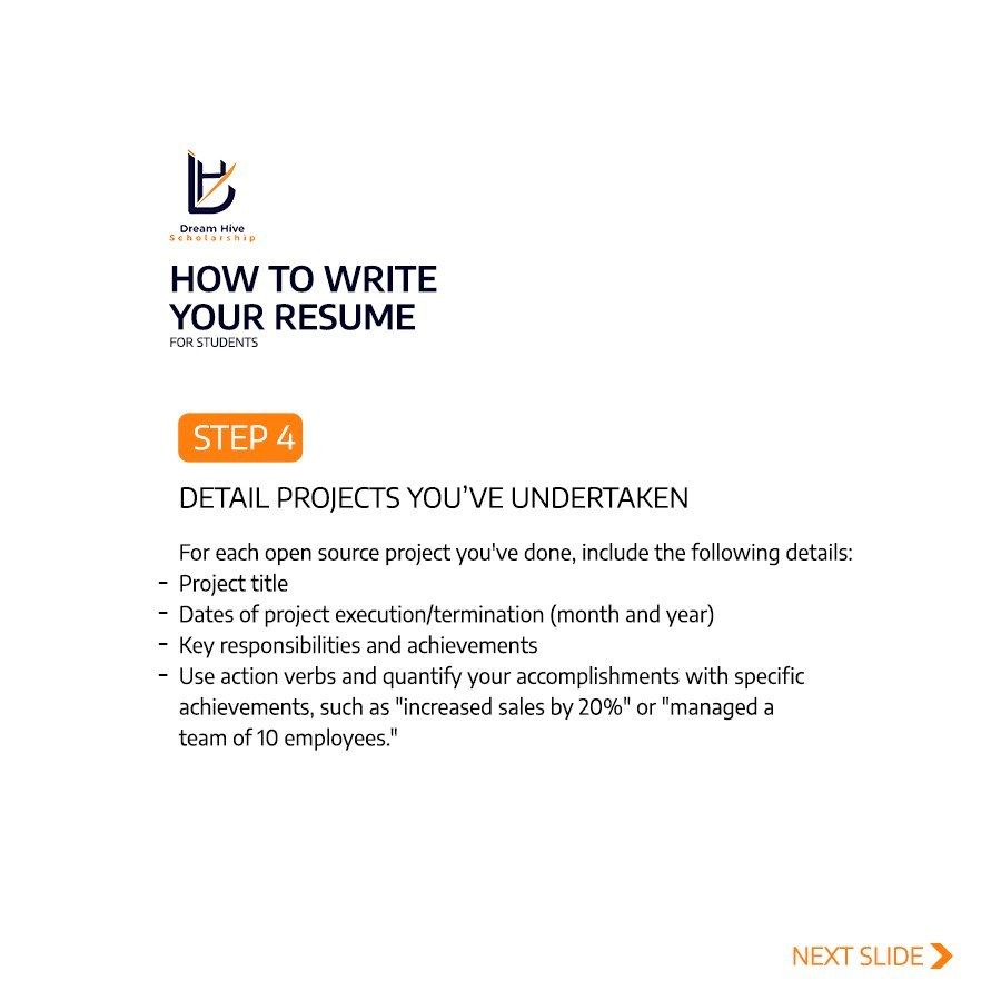 Dream Hive Scholarship: Guide: writing your résumé (carousel)