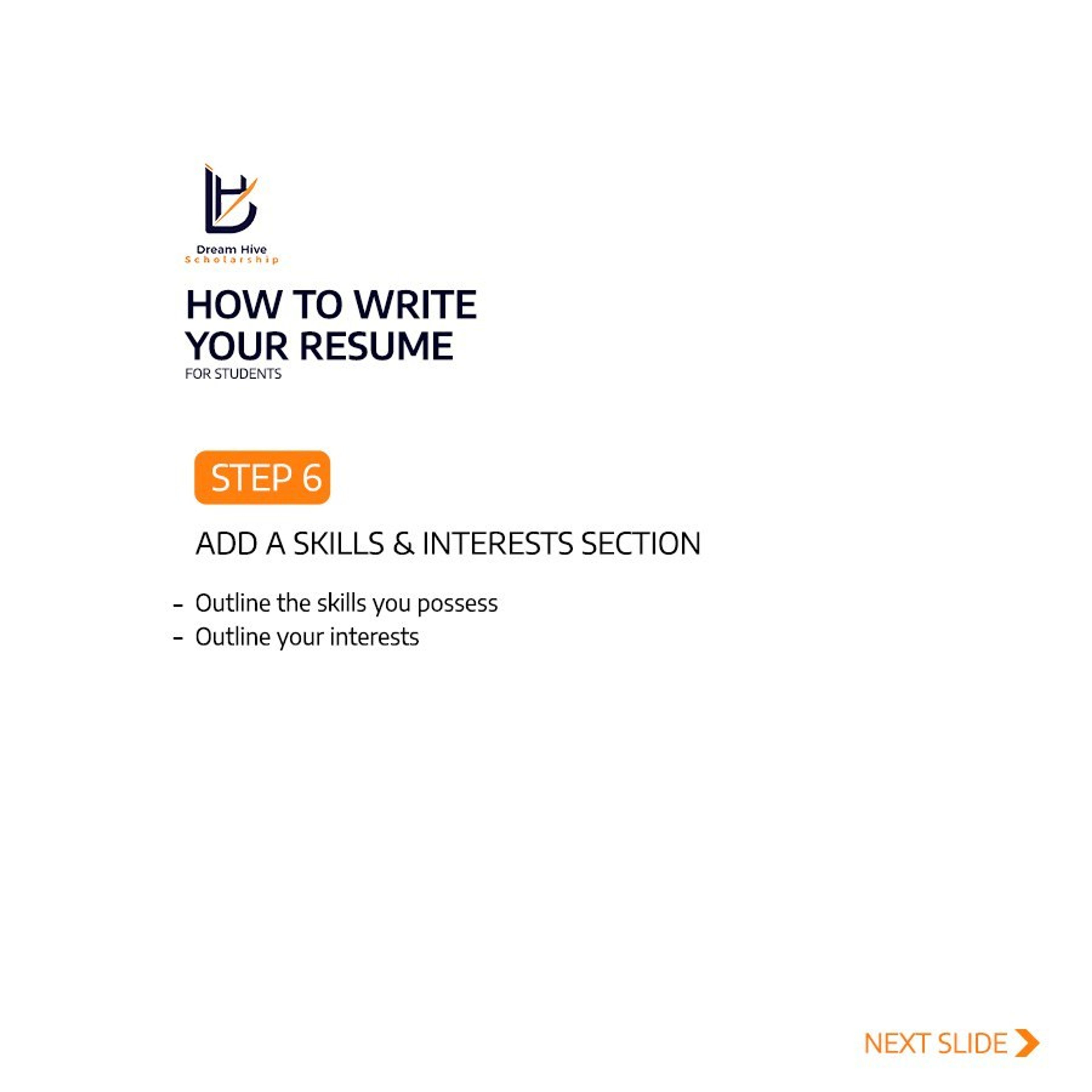 Dream Hive Scholarship: Guide: writing your résumé (carousel)