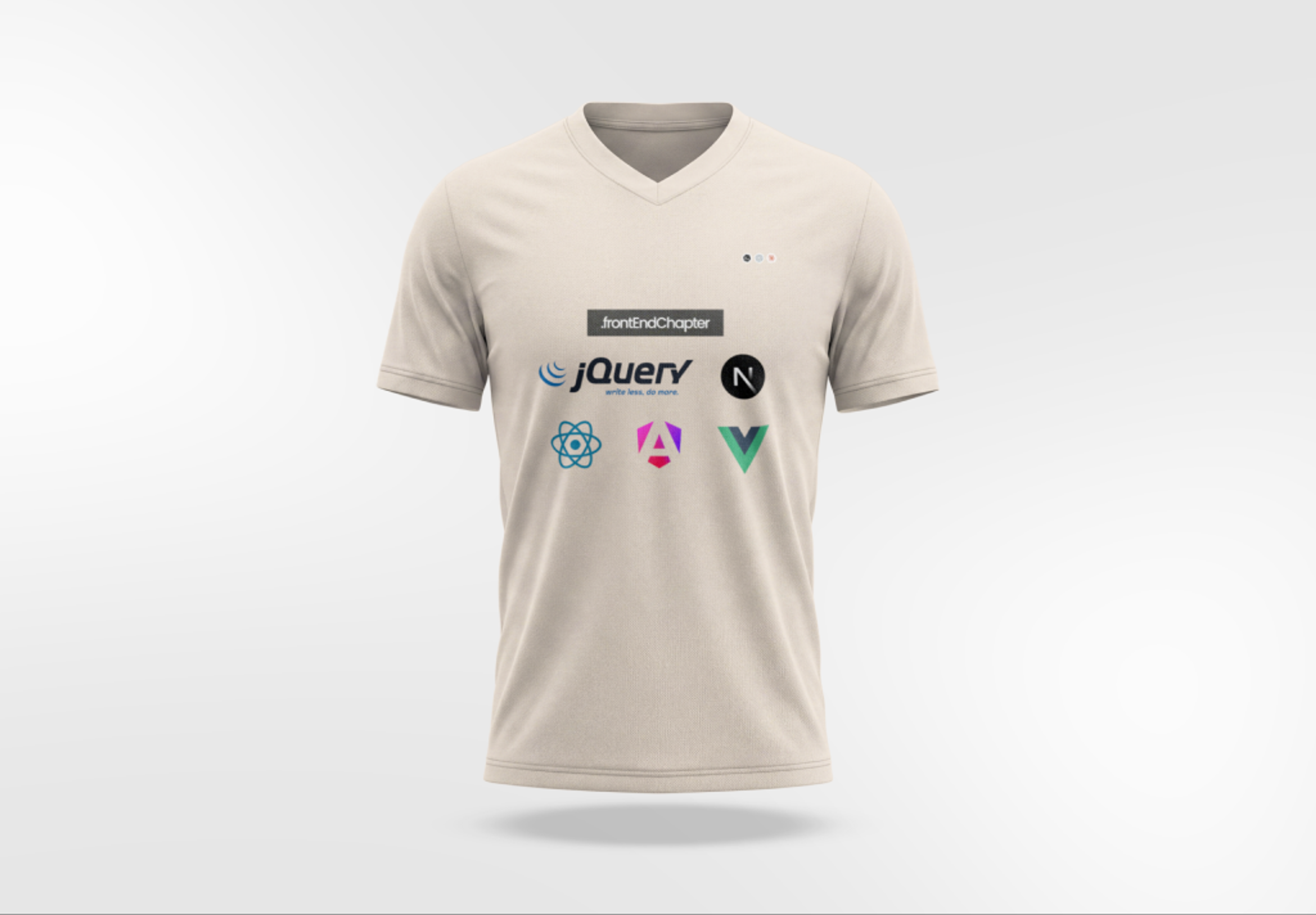 The .frontEndChapter framework shirt as a cream V-neck