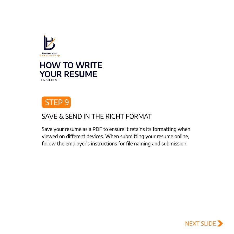 Dream Hive Scholarship: Guide: writing your résumé (carousel)