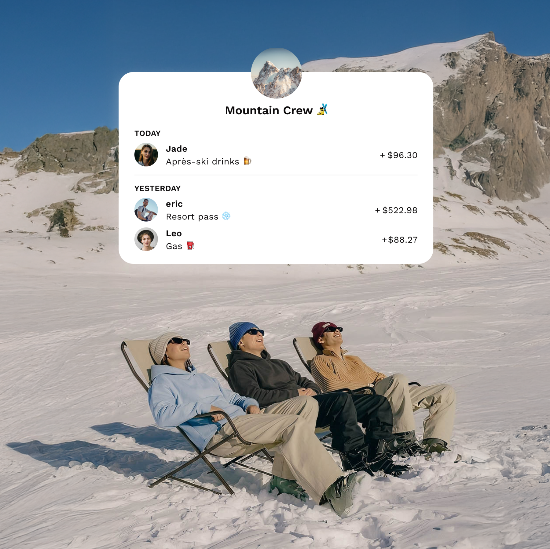 friends sunbathing on lounge chairs after a day of skiing