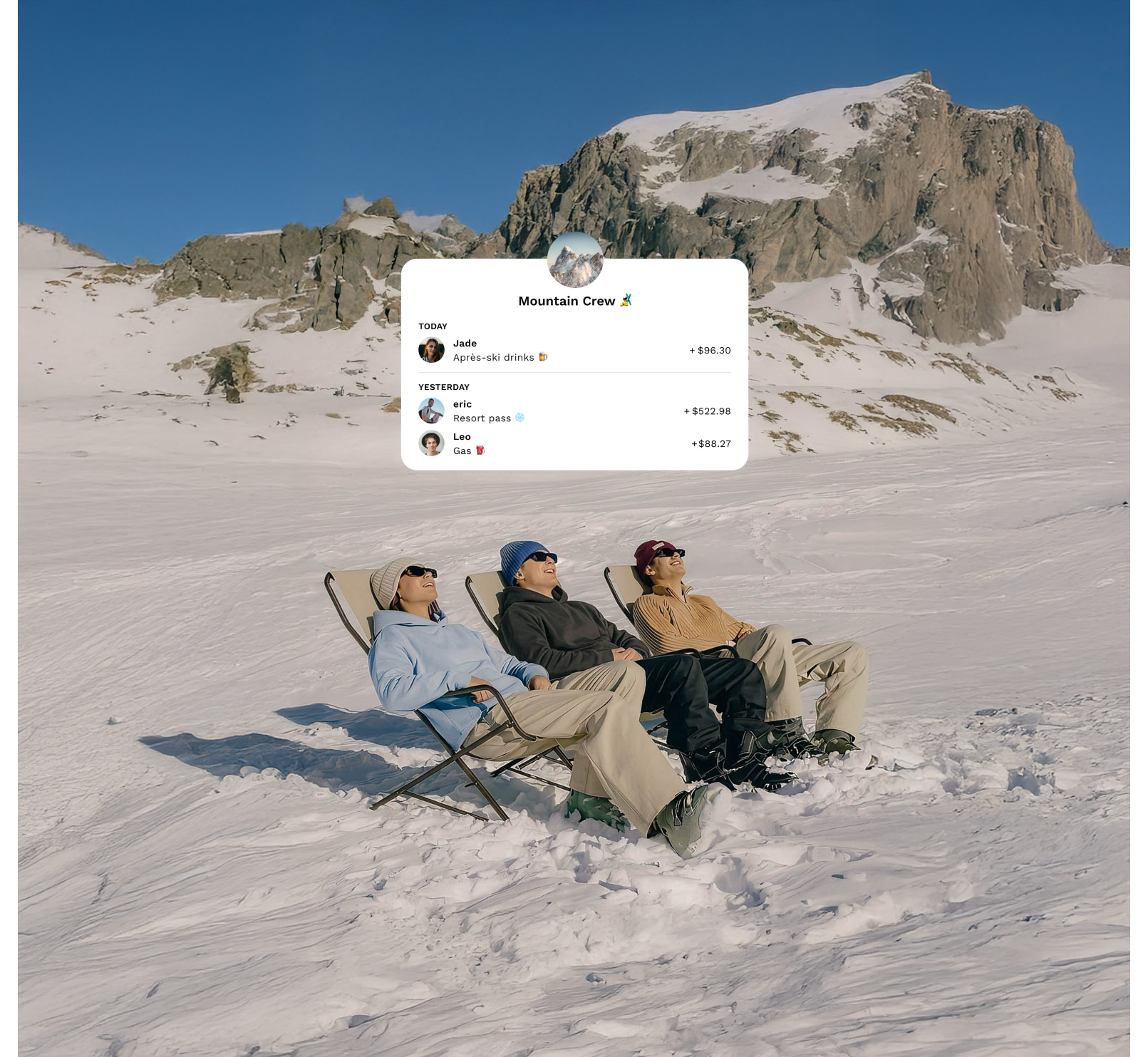 friends sunbathing on lounge chairs after a day of skiing