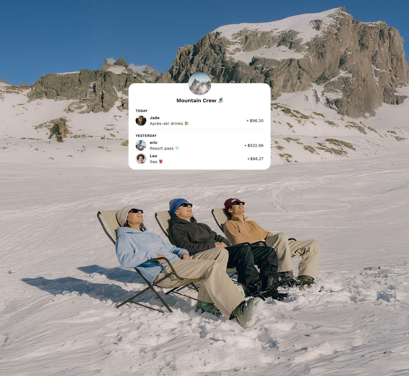 friends sunbathing on lounge chairs after a day of skiing
