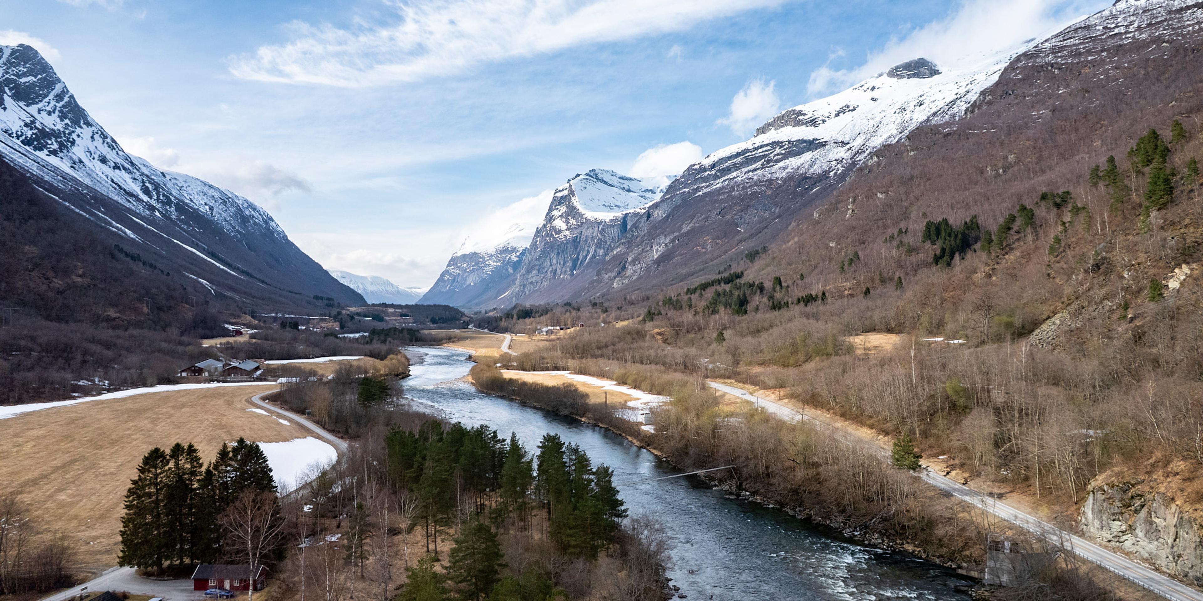 Dronebilde med utsikt over Driva