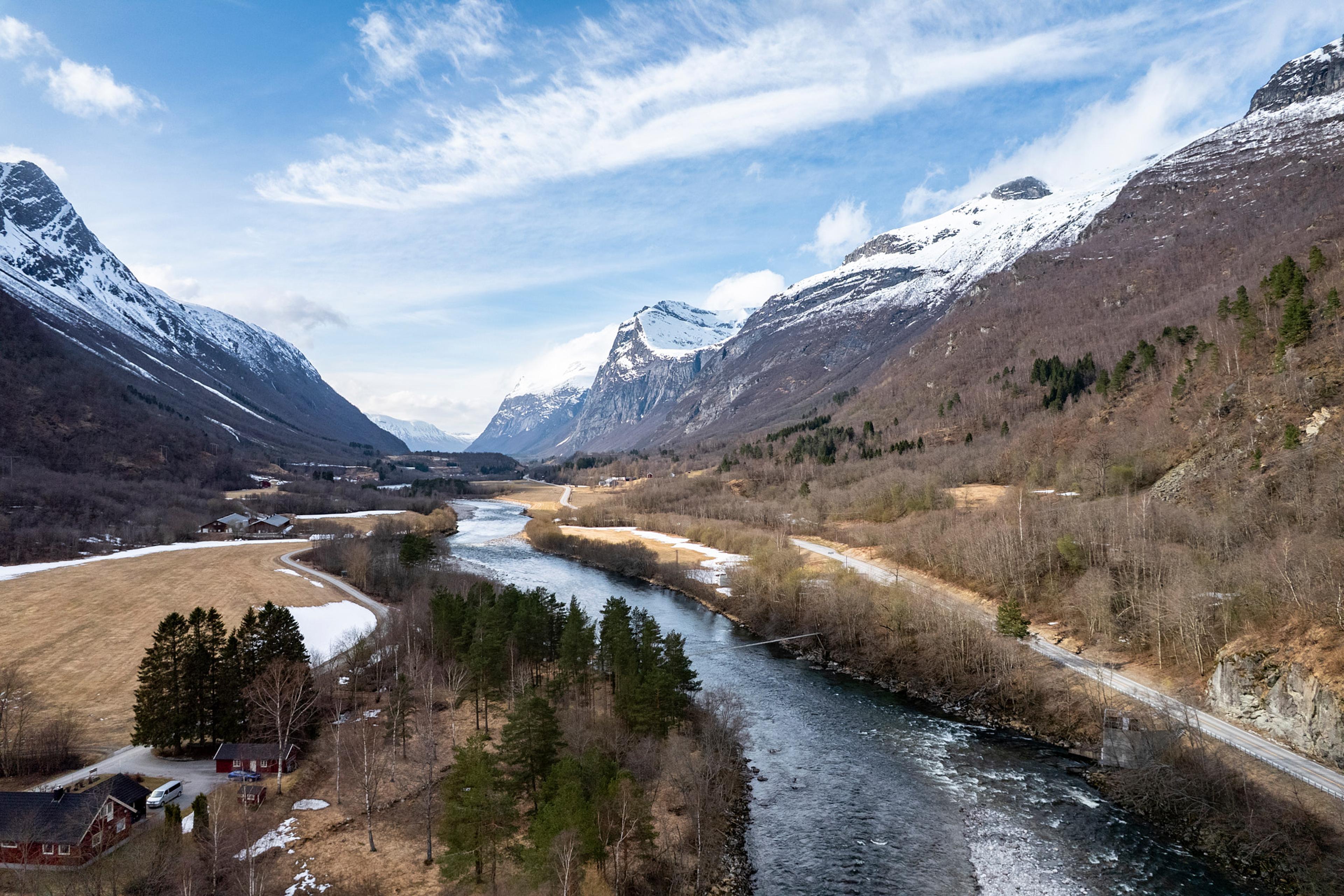 Dronebilde med utsikt over Driva