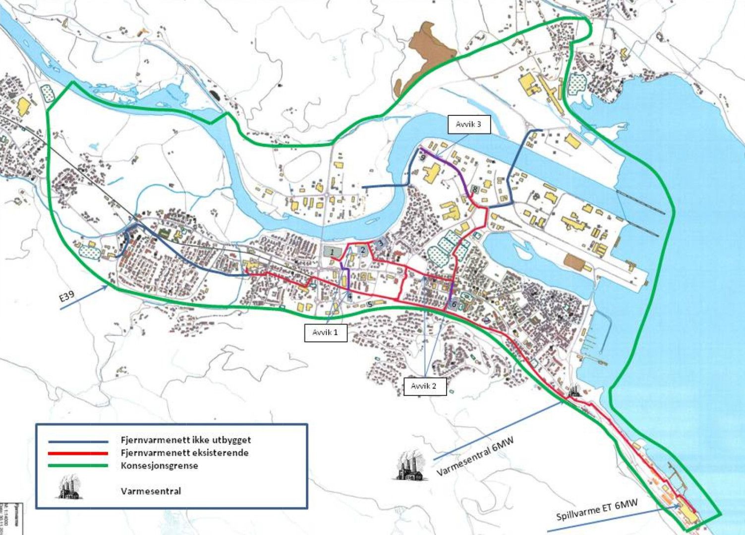 Kart over fjernvarmen i Orkanger