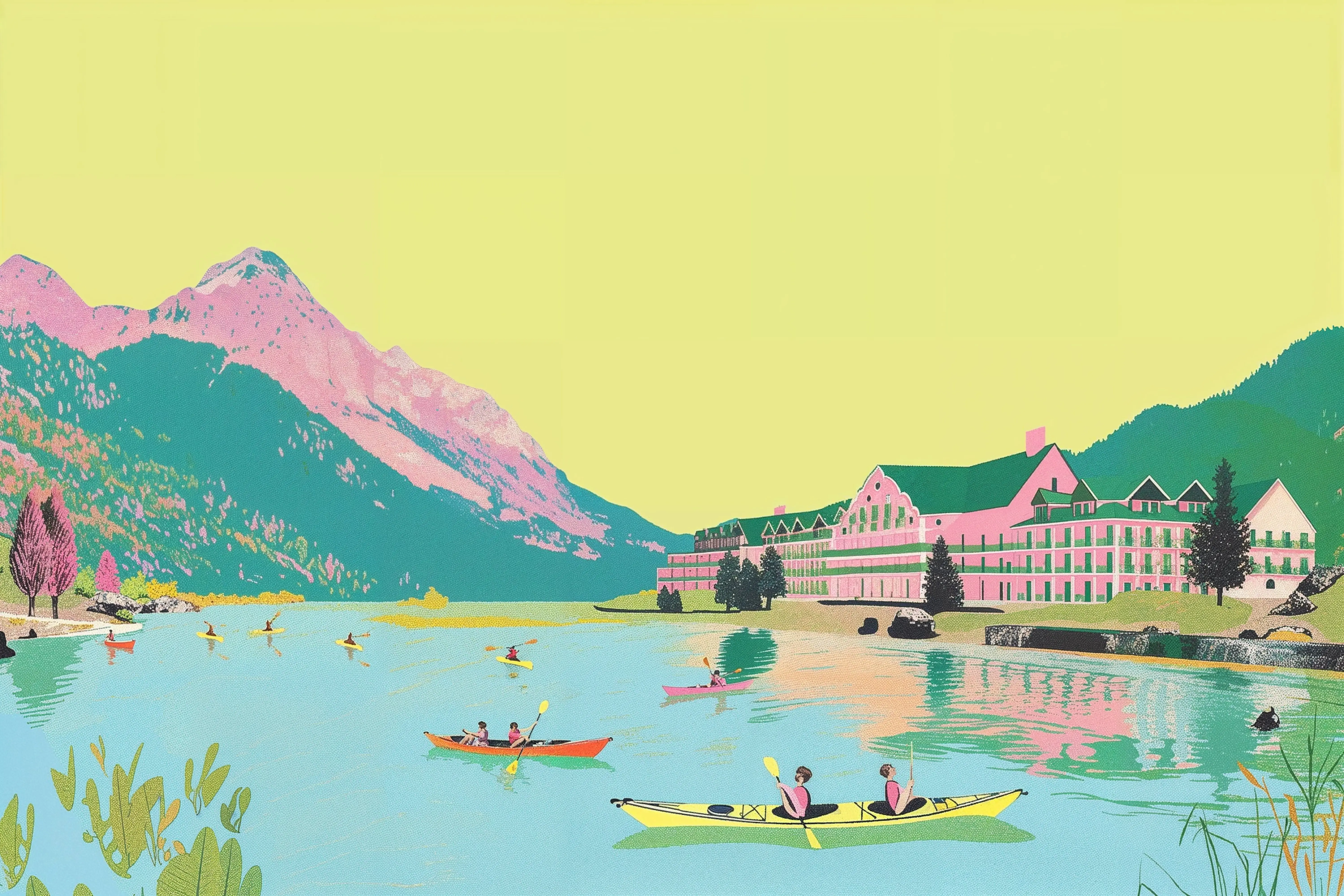 Illustration of People Canoeing Just Outside of Mohonk Mountain House