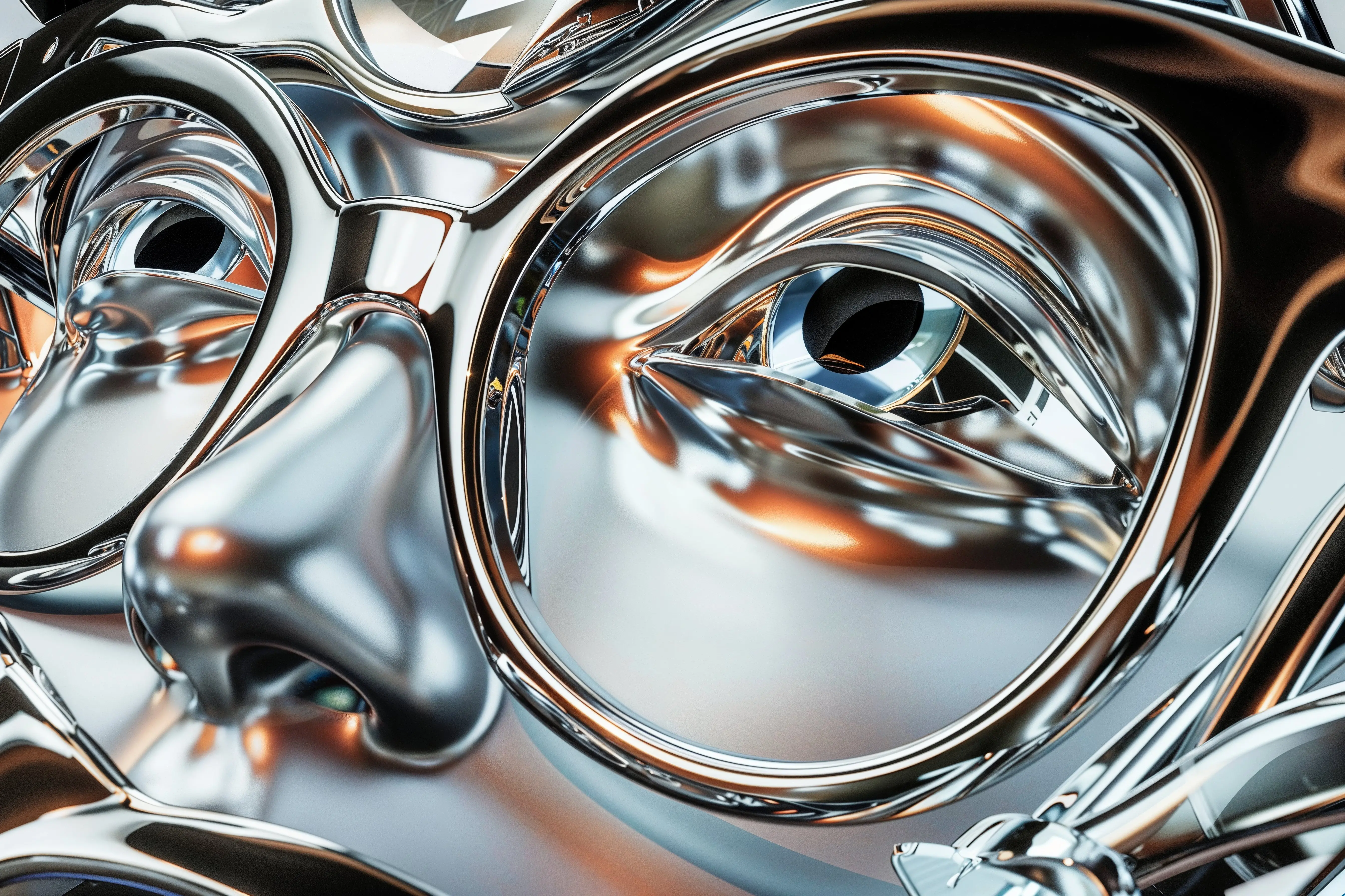 What appears to be a man covered in chrome looking through a pair of luxury glasses