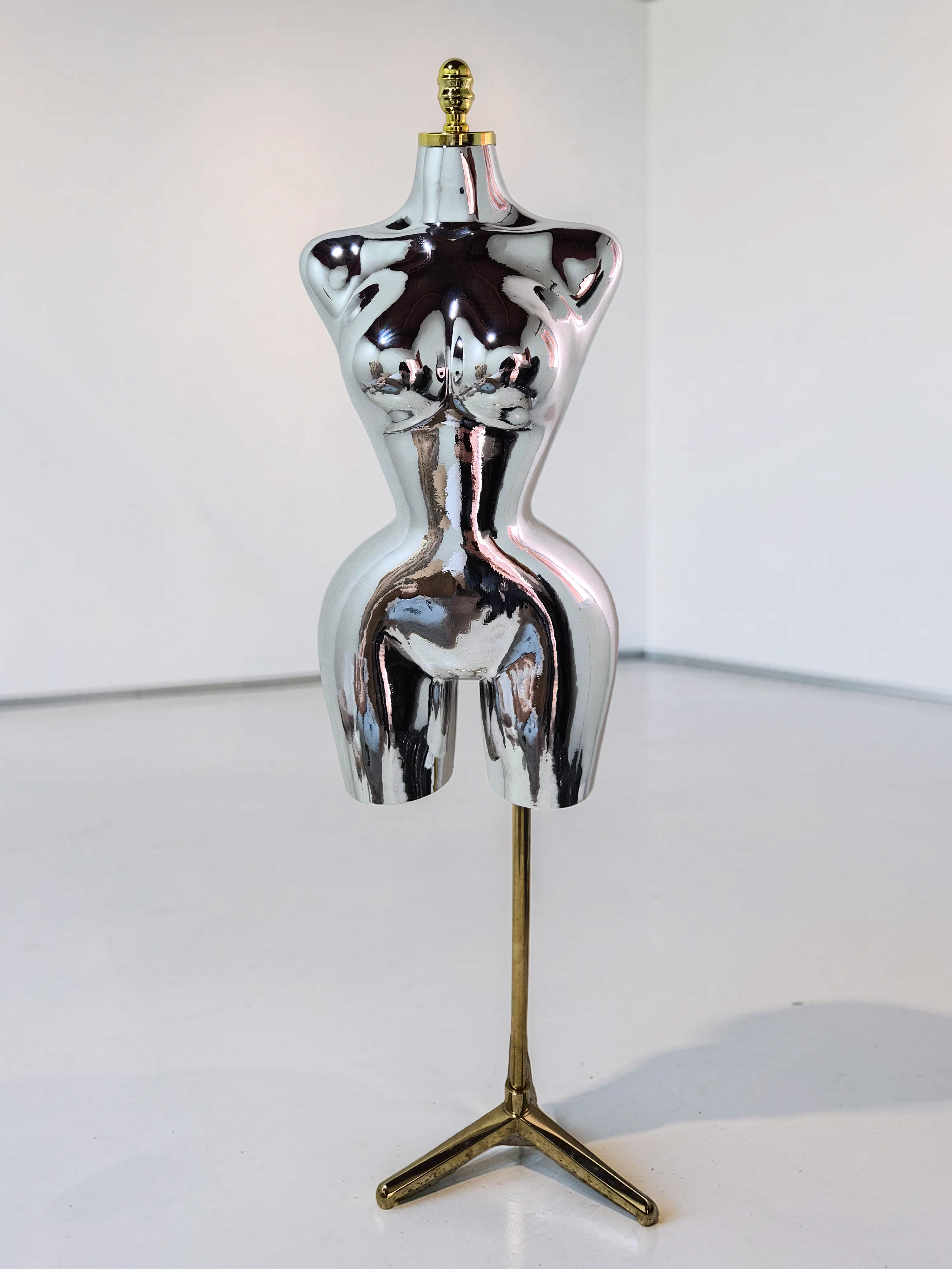 Maniquí de Drapeo Buchona Cromado Plateado en Fibra de Vidrio - Miniatura 2