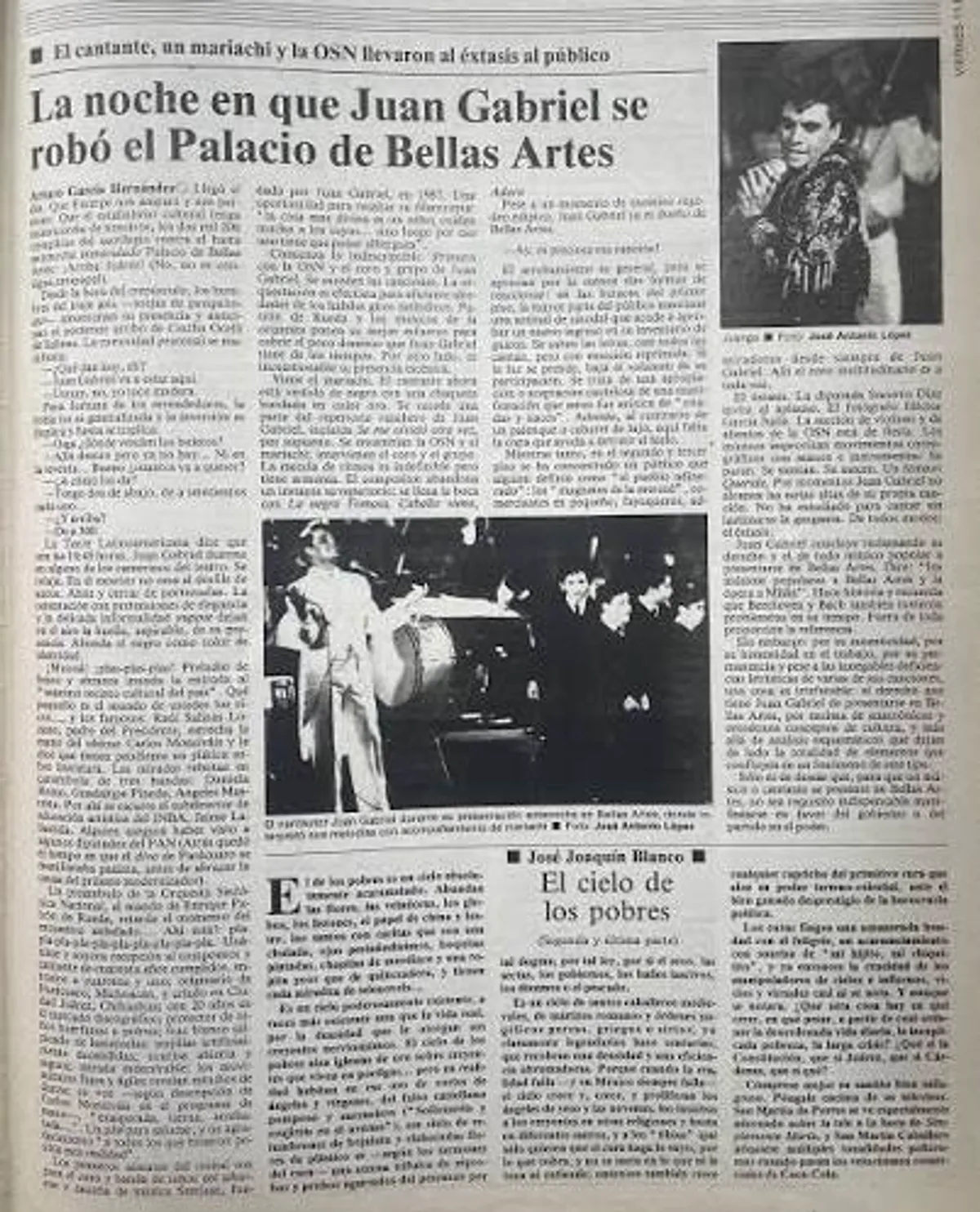 Crónica de la época que da testimonio del revuelo cultural y social provocado por las presentaciones de Juan Gabriel en el Palacio de Bellas Artes.