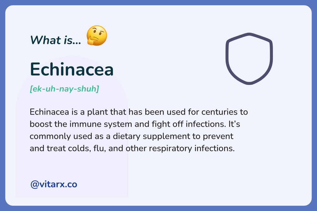 Echinacea: Echinacea is a plant that has been used for centuries to boost the immune system and fight off infections. It’s commonly used as a dietary supplement to prevent and treat colds, flu, and other respiratory infections.