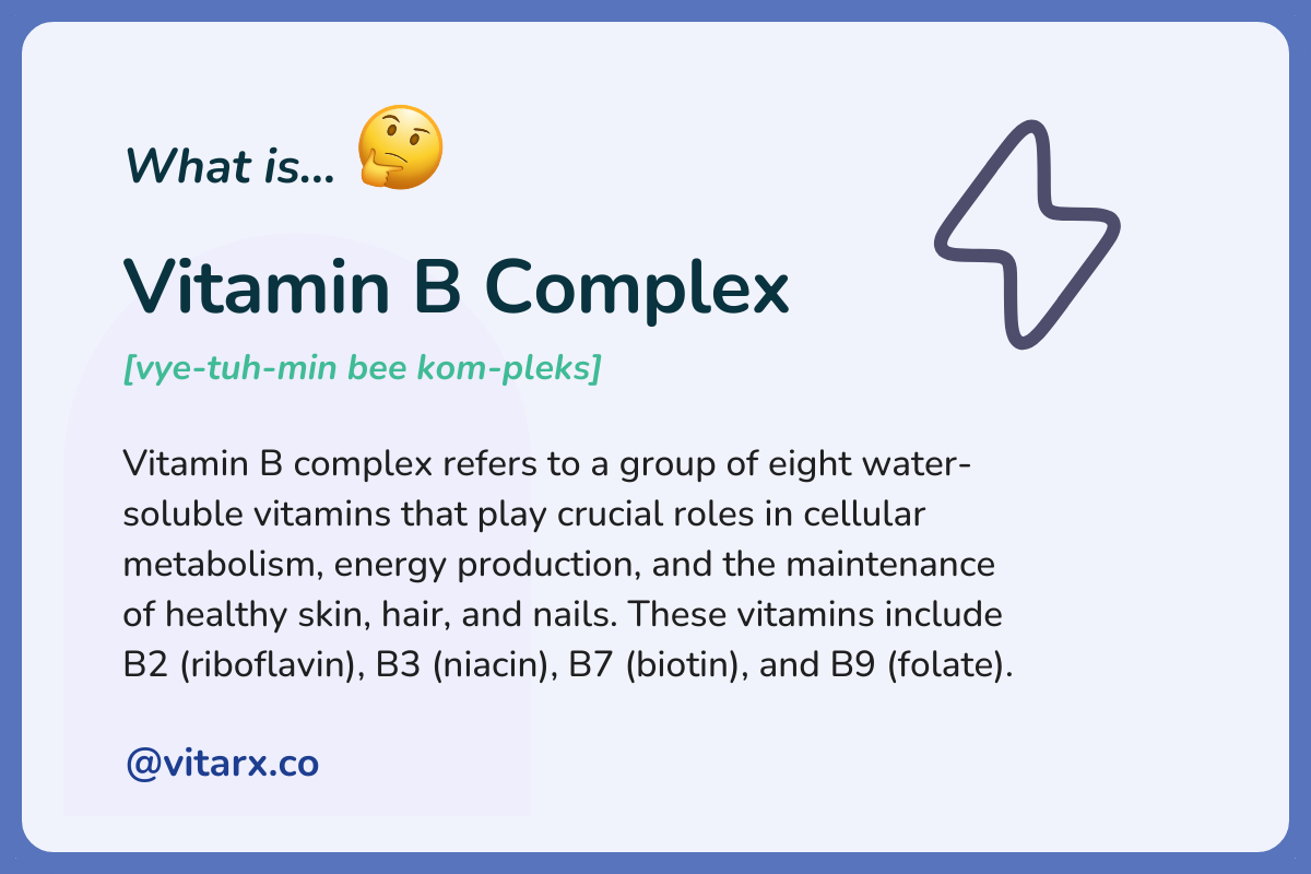 Vitamin B Complex: Vitamin B complex refers to a group of eight water-soluble vitamins that play crucial roles in cellular metabolism, energy production, and the maintenance of healthy skin, hair, and nails. These vitamins include B2.