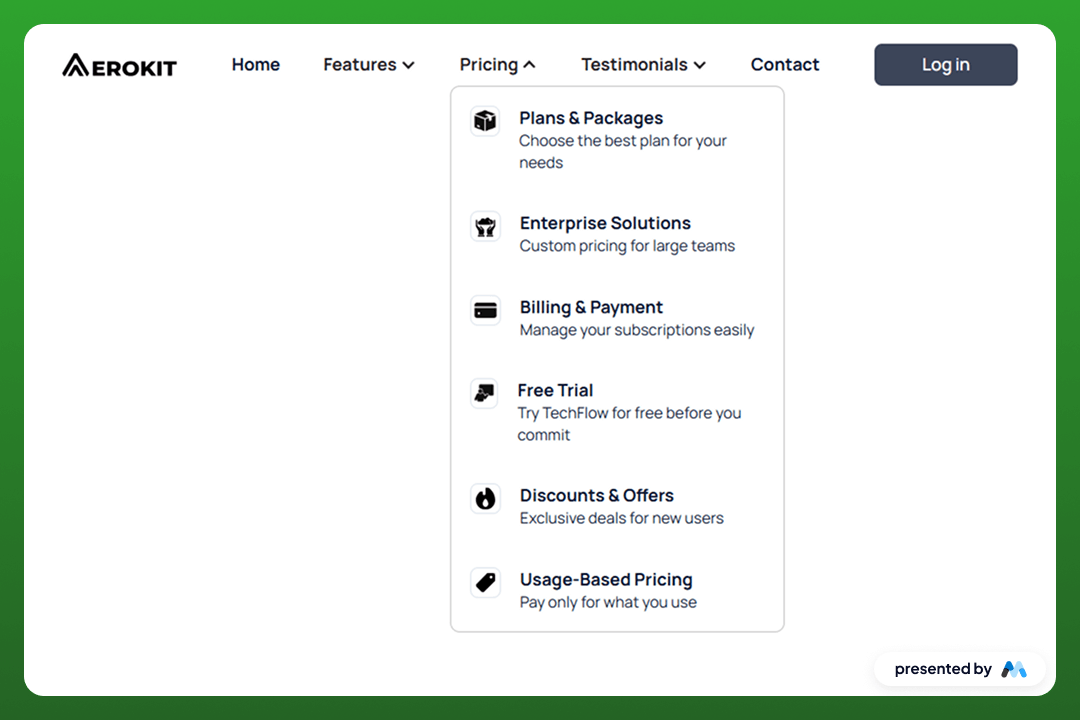 AeroKit UI Navbar02 Dropdown