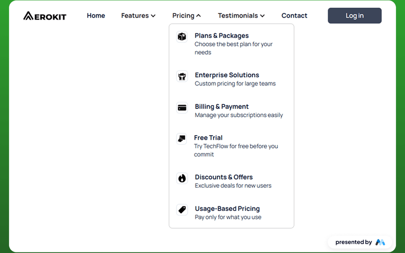 AeroKit UI Navbar02 Dropdown