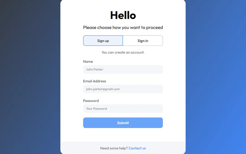Blue Sign in & Sign Up