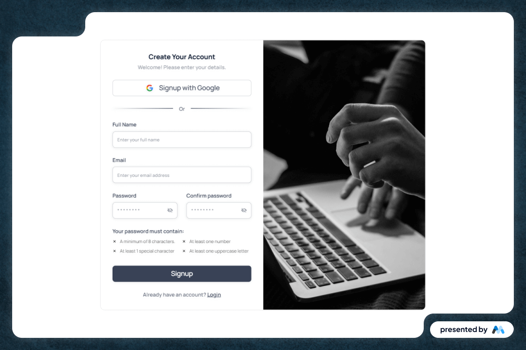 Aerokit UI Signup04 Dual Pane