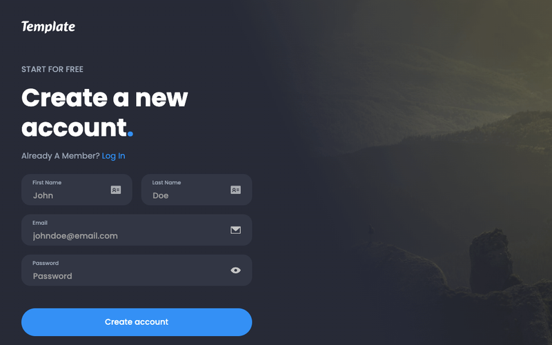 Free Black And Blue Sign Up Page