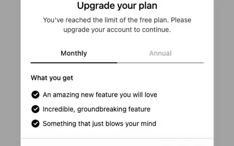 2 Tier Upgrade Modal