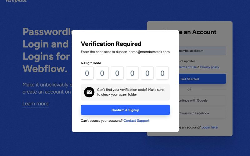 Passwordless Signup w/ Modal