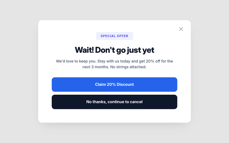 Subscription Plan Retention modal