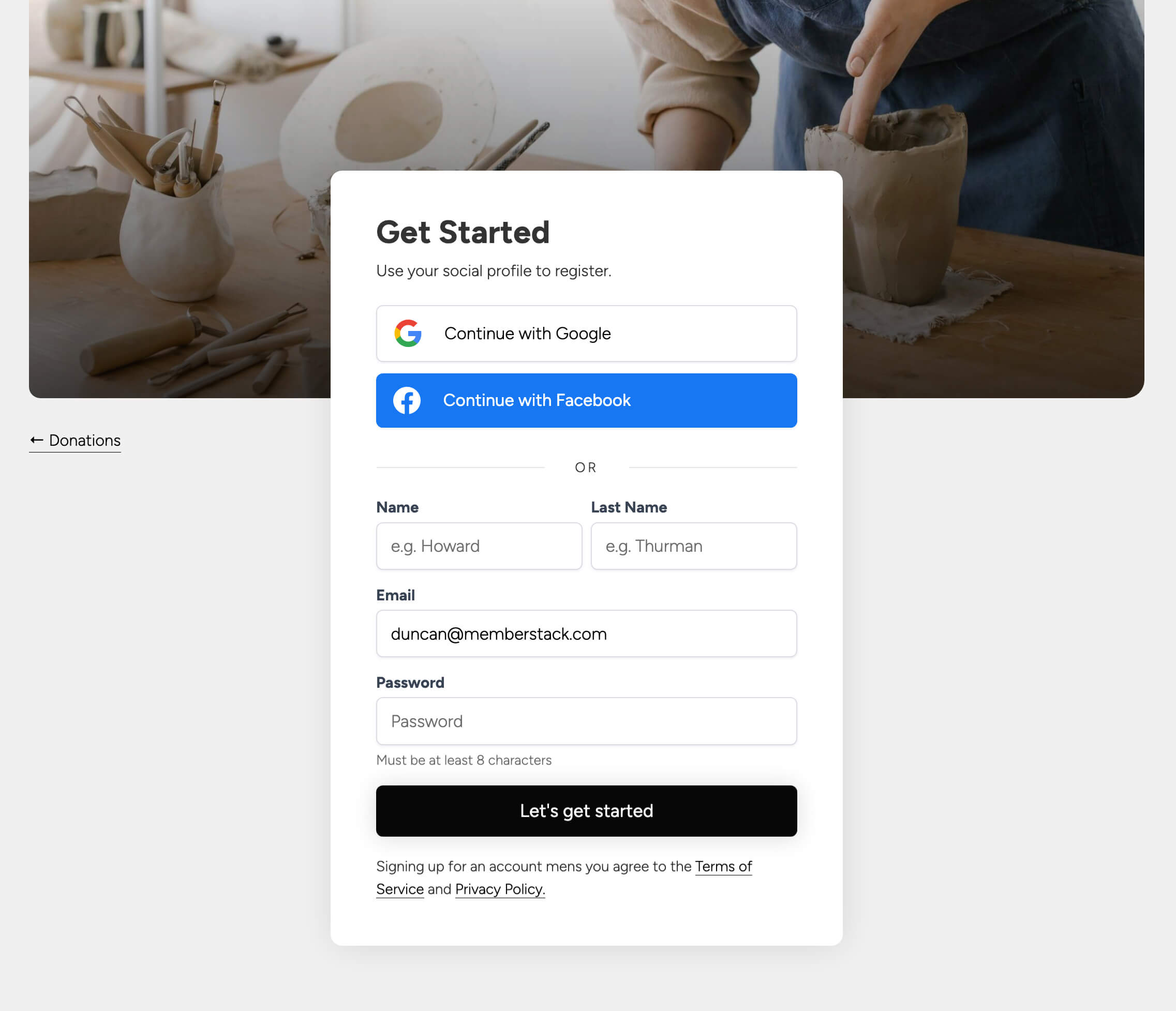 Donation Sign Up