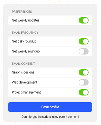iOS Toggle Profile Form