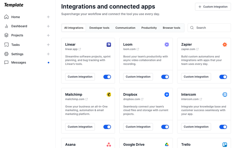 Integration Dashboard Template