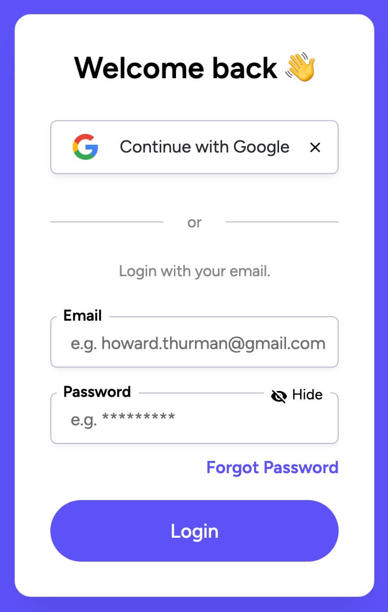 Startup Login Form