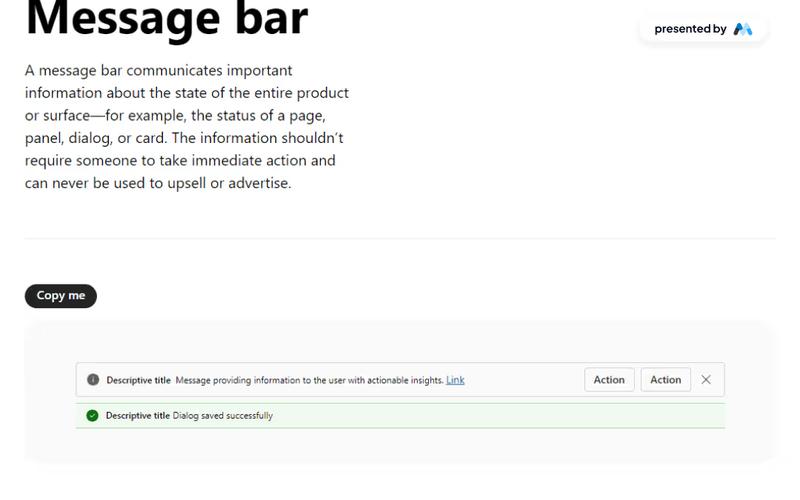 Microsoft Fluent Message Bar