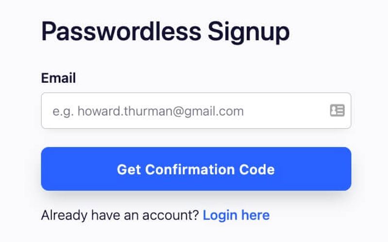 Passwordless Signup