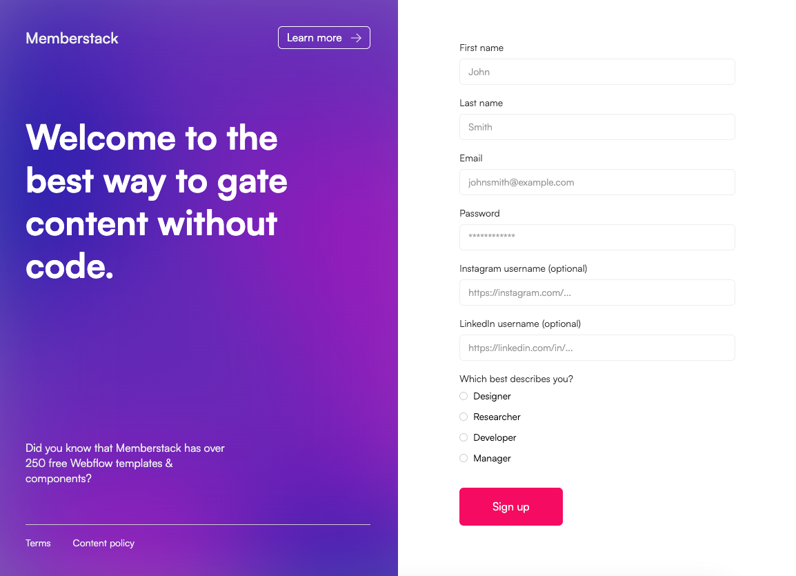 Complex Sign Up Form
