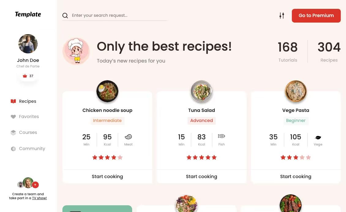 Webflow Recipes Dashboard Template