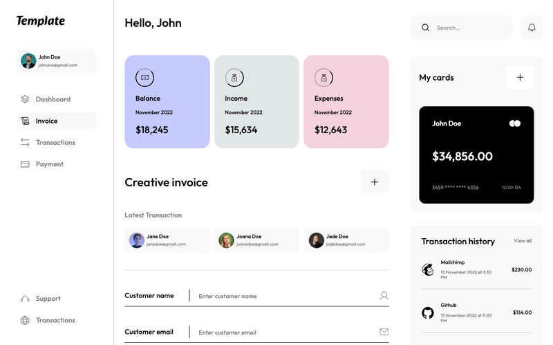 Invoice Dashboard Template
