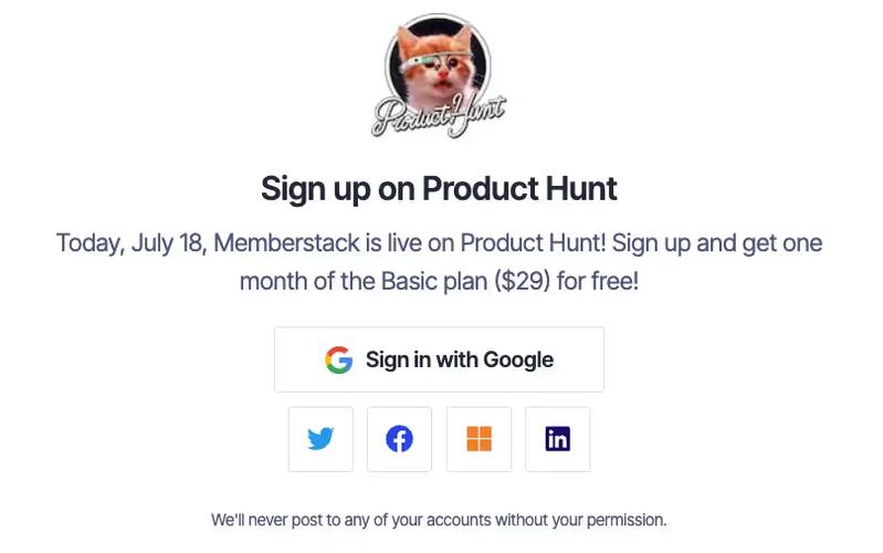 Product Hunt Sign Up Page