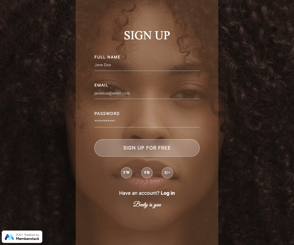 Classy Sign Up Screen