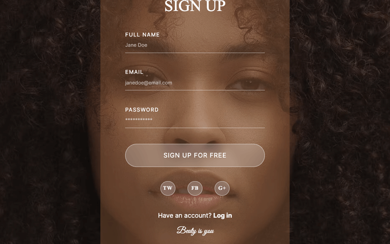 Classy Sign Up Screen